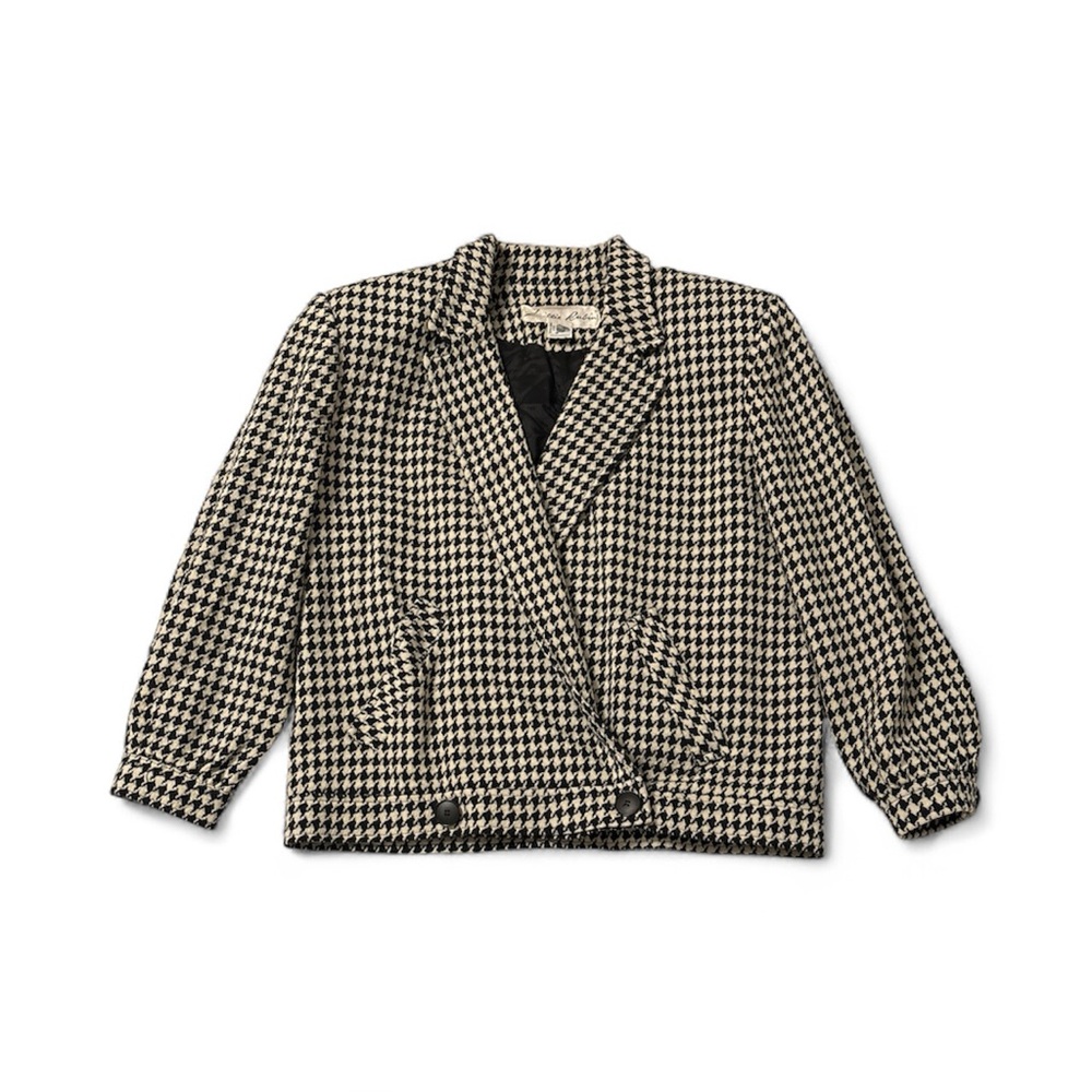 Lillie Rubin 100% Wool Vintage Dark Academia Houndstooth Union Made Blazer Sz 8